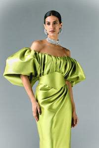 HerTrove-Structured off shoulder belted mikado dress