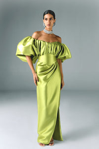 HerTrove-Structured off shoulder belted mikado dress