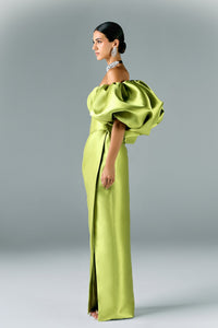 HerTrove-Structured off shoulder belted mikado dress