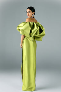 HerTrove-Structured off shoulder belted mikado dress