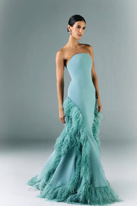 HerTrove-Mermaid strapless dress with feather cutouts