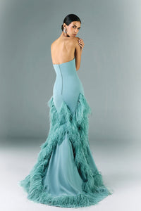 HerTrove-Mermaid strapless dress with feather cutouts