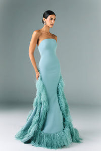 HerTrove-Mermaid strapless dress with feather cutouts