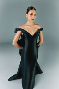 HerTrove-Off shoulder column mikado dress