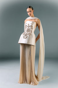 HerTrove-Mikado embroidered corset with
organza skirt 
