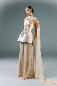 HerTrove-Mikado embroidered corset with
organza skirt 