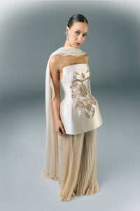 HerTrove-Mikado embroidered corset with
organza skirt 