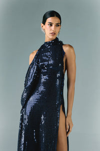HerTrove-Long sequins dress with side drapes 