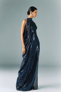 HerTrove-Long sequins dress with side drapes 