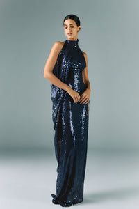 HerTrove-Long sequins dress with side drapes 