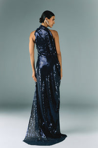 HerTrove-Long sequins dress with side drapes 