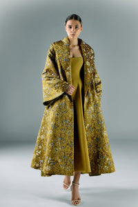 Midi crepe dress with Embroidered brocade jacket Green / Custom Midi crepe dress with Embroidered brocade jacket Green / Custom