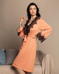HerTrove-Jersey Chantilly Lace Robe