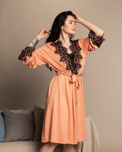 HerTrove-Jersey Chantilly Lace Robe