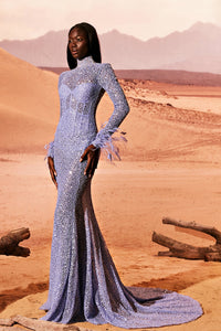 HerTrove-Fully sequined high collar sleek dress