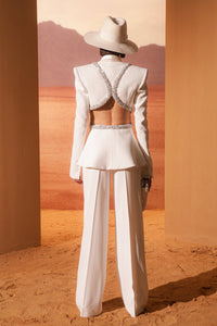 HerTrove-Crepe blazer with beads paired with trousers
