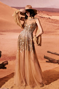 HerTrove-Semi sheer tulle dress with sequins and embroidery
