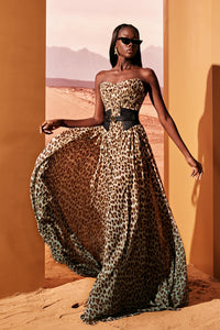 HerTrove-Strapless silk dress with leather belt
