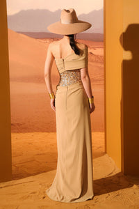 HerTrove-Off shoulder asymmetrical crepe dress