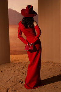 HerTrove-Long sleeves crepe dress with peplum draping