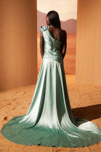 HerTrove-Satin draped dress with fully beaded skirt