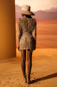 HerTrove-Short tulle dress beaded in sequined fringes