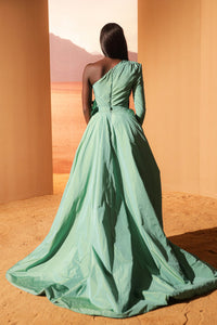 HerTrove-One sleeve taffeta dress with voluminous overskirt