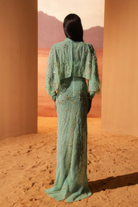 HerTrove-Tulle embroidered dress with tulle cape