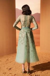 HerTrove-Embroidered in silk threads midi tulle dress