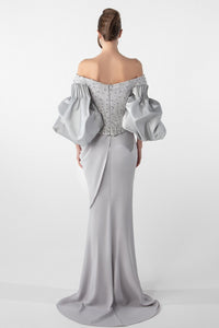 HerTrove-Satin bodice with tulle sleeve accents