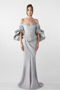HerTrove-Satin bodice with tulle sleeve accents