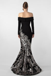 HerTrove-Crepe base with sequin tulle skirt