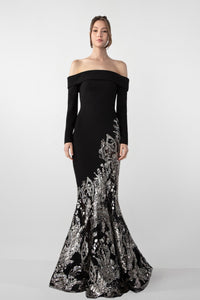 HerTrove-Crepe base with sequin tulle skirt