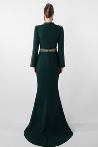 HerTrove-Embroidered V-neck gown with flared skirt
