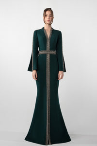 HerTrove-Embroidered V-neck gown with flared skirt