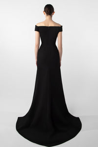 HerTrove-Off-shoulder gown with textured train detail
