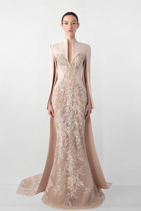 HerTrove-Hand-Embroidered Off-Shoulder Gown