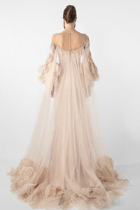 HerTrove-Off-Shoulder Dress with Ruffled Organza Sleeves