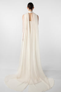 HerTrove-Crepe Dress with Metallic Collar and Chiffon Cape