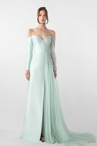 HerTrove-Asymmetrical Off-Shoulder Dress with Embroidery
