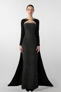 HerTrove-Embroidered Gown with Dramatic Train