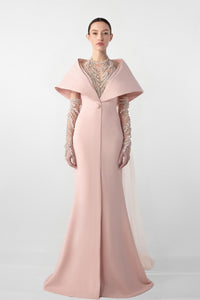 HerTrove-Hand-Embroidered Gloves and Crepe Mermaid Dress