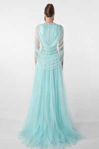 HerTrove-Embroidered Tulle Gown with Draped Bolero