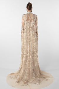 HerTrove-Crepe Dress with Embroidered Cape