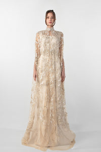 HerTrove-Crepe Dress with Embroidered Cape