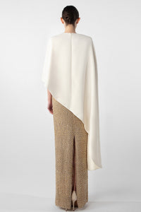 HerTrove-Hand-Embroidered Gold Dress with Crepe Cape