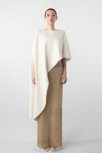 HerTrove-Hand-Embroidered Gold Dress with Crepe Cape