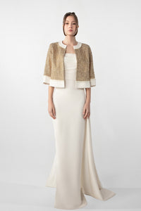 HerTrove-Crepe Dress with Hand-Embroidered Bolero