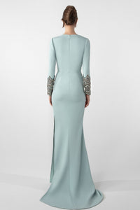 HerTrove-Draped Asymmetric Dress with Embroidered Sleeves
