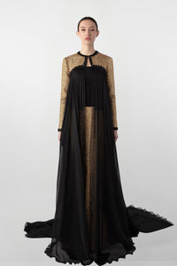 HerTrove-Embroidered Tweed and Chiffon Ensemble